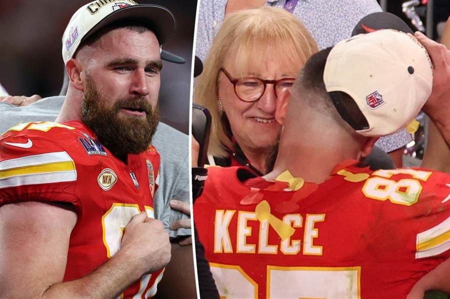Emotional Travis Kelce celebrates Chiefs’ Super Bowl 2024 win with mom