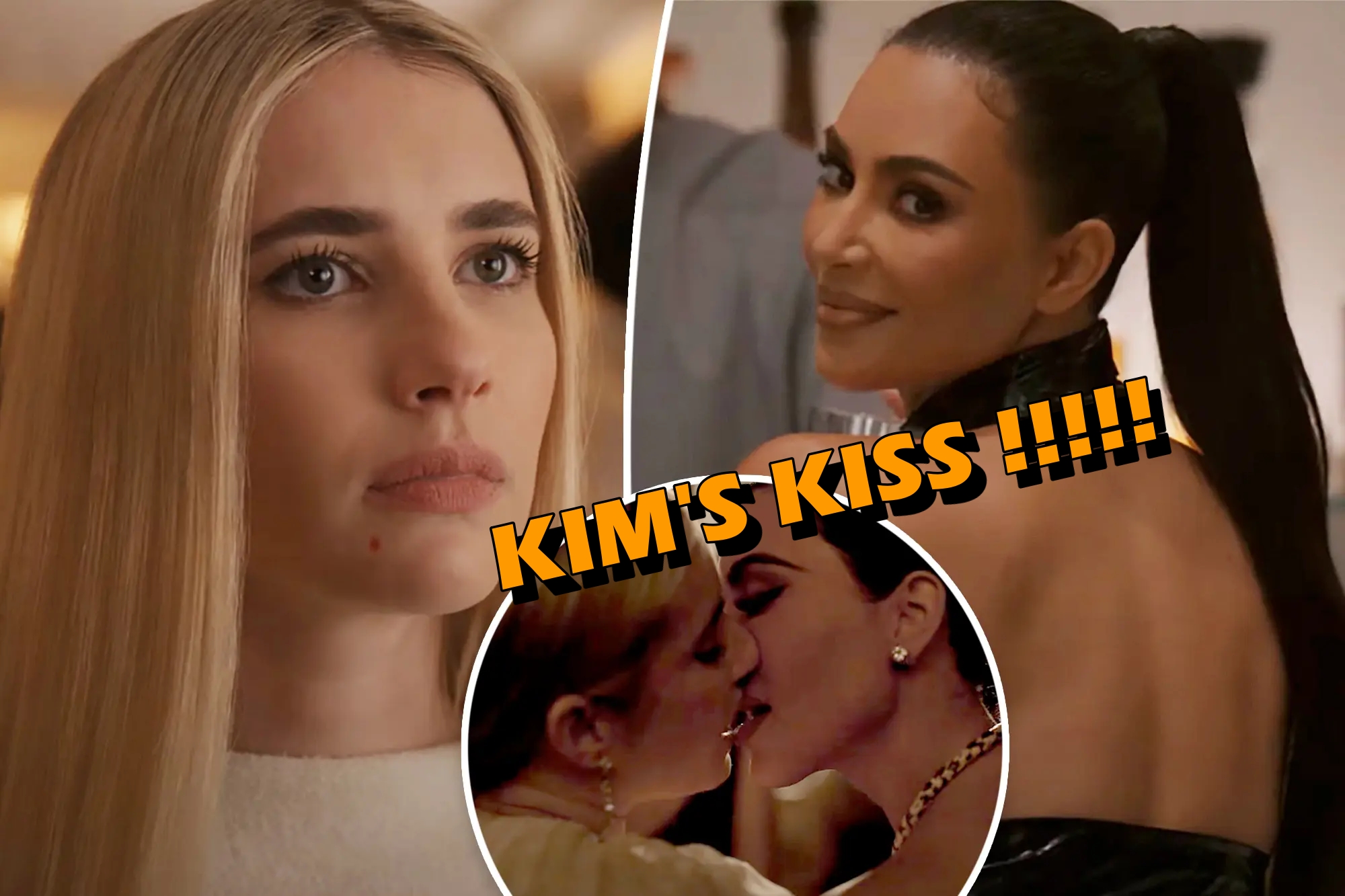 KIM’S KISS Kim Kardashian kisses costar Emma Roberts in chilling new(01)