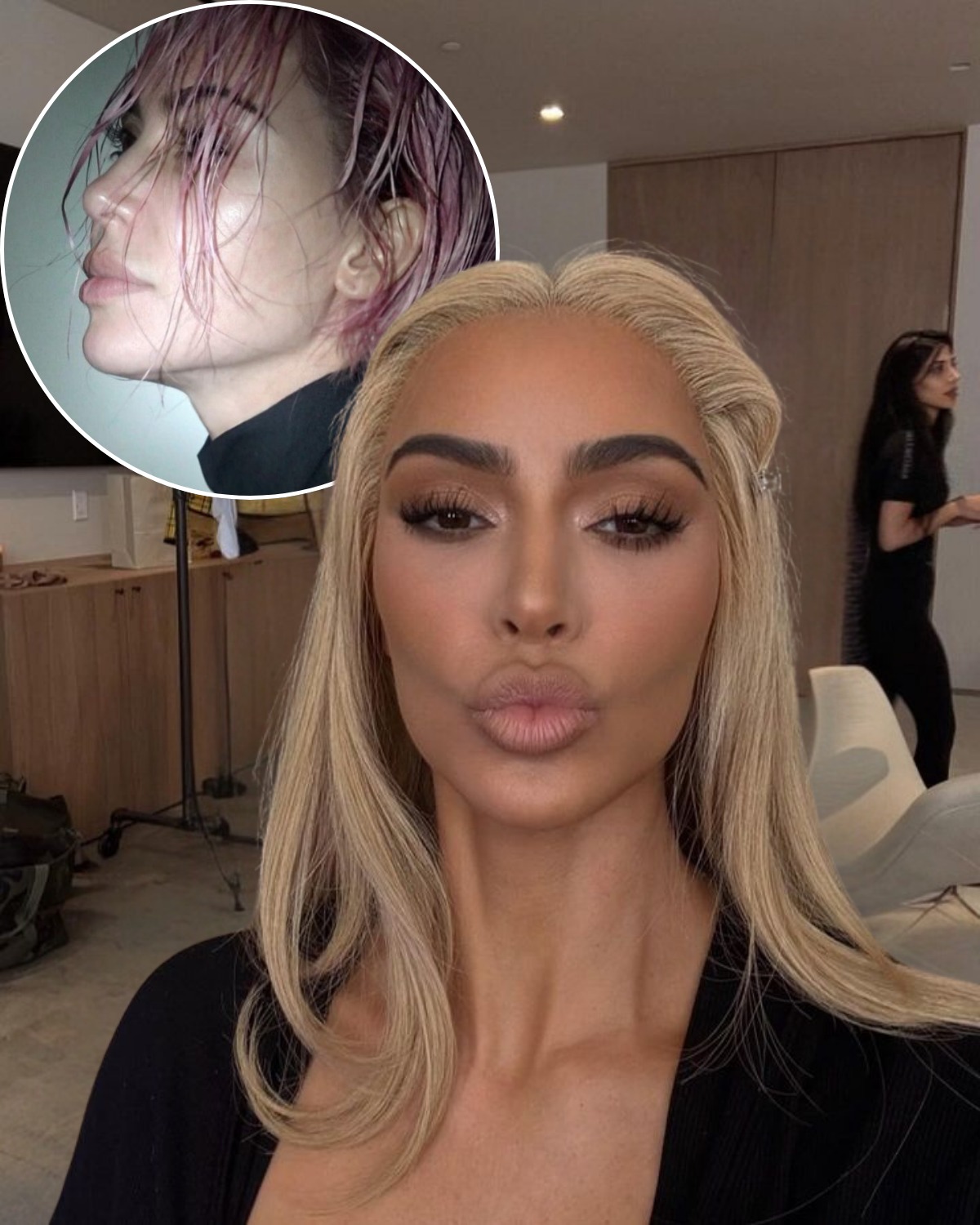 Kim Kardashian wears long blonde wig for pouty selfie after surprising(01)
