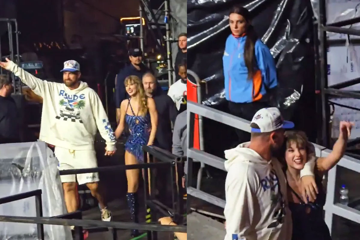 Travis Kelce proudly riles up Swifties as he leaves Eras Tour with ...